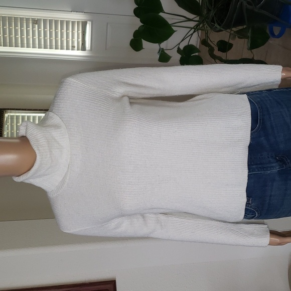 Madewell s ribbed off white turtleneck Merino wool viscose nylon alpaca - Picture 1 of 8